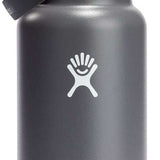 Hydro Flask 32oz Wide Mouth Bottle with Flex Straw - A gray water bottle with a wide mouth and a black flex straw protruding from its lid.