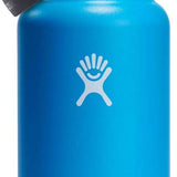Hydro Flask - A blue water bottle with a black lid featuring a built-in straw.
