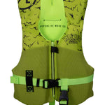 Hyperlite Boy's Toddler Indy CGA Wakeboard Vest 2021 - Lime green vest with black logo and straps.