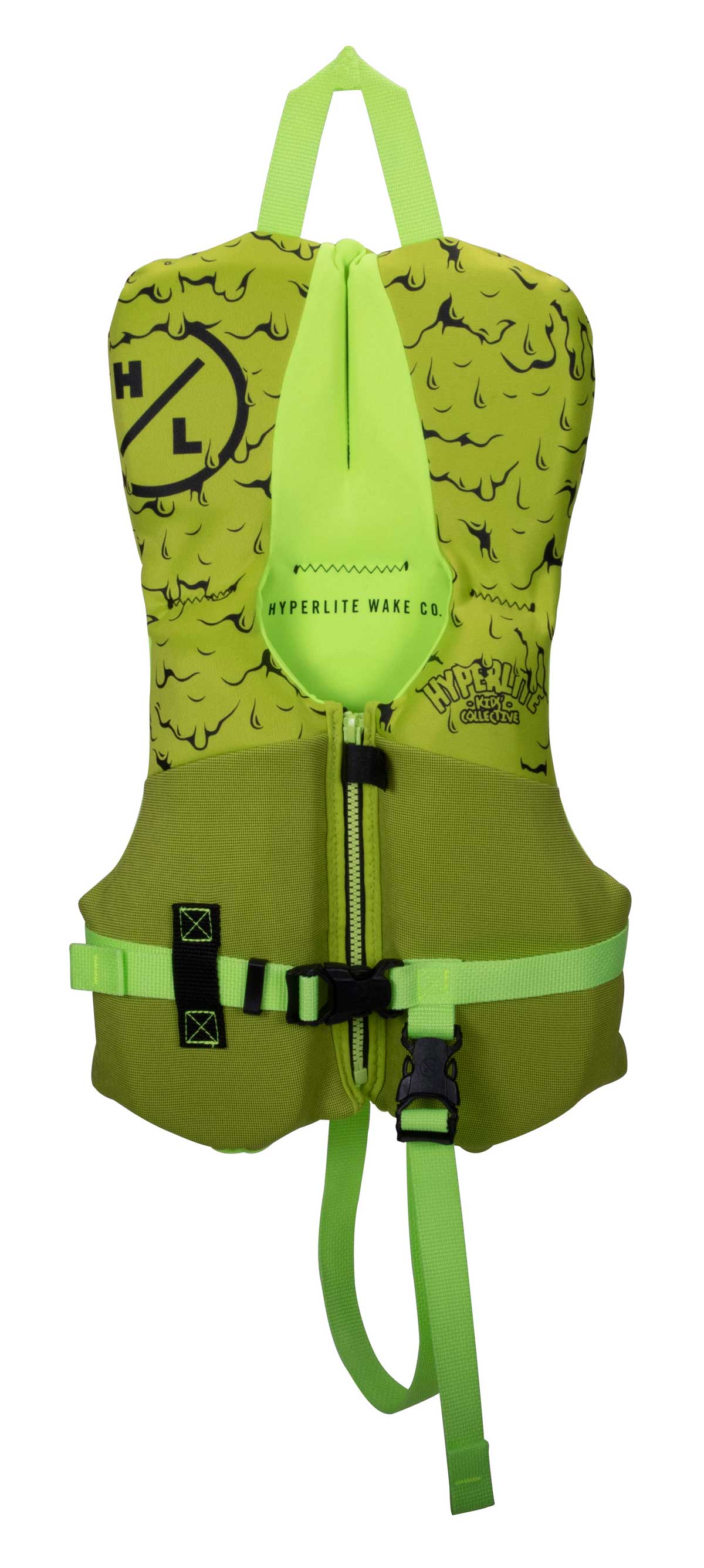 Hyperlite Boy's Toddler Indy CGA Wakeboard Vest 2021 - Lime green vest with black logo and straps.
