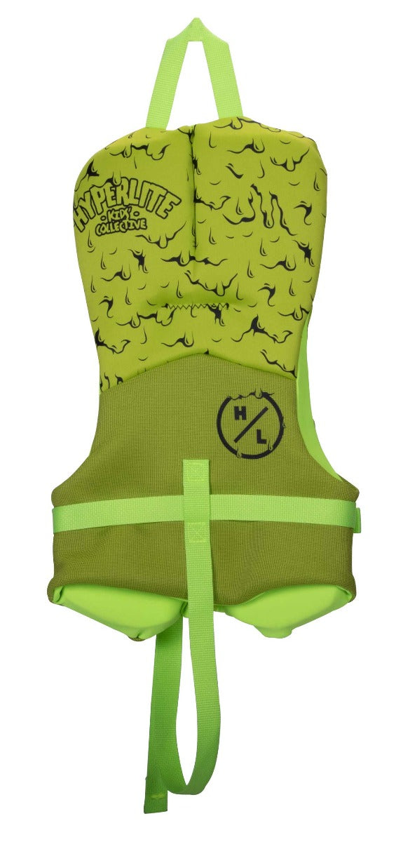 Hyperlite Boy's Toddler Indy CGA Wakeboard Vest 2021 - Lime green vest with black squiggly line pattern and lime green straps.