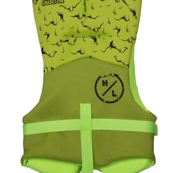 Hyperlite Boy's Toddler Indy CGA Wakeboard Vest 2021 - Lime green vest with black squiggly line pattern and lime green straps.