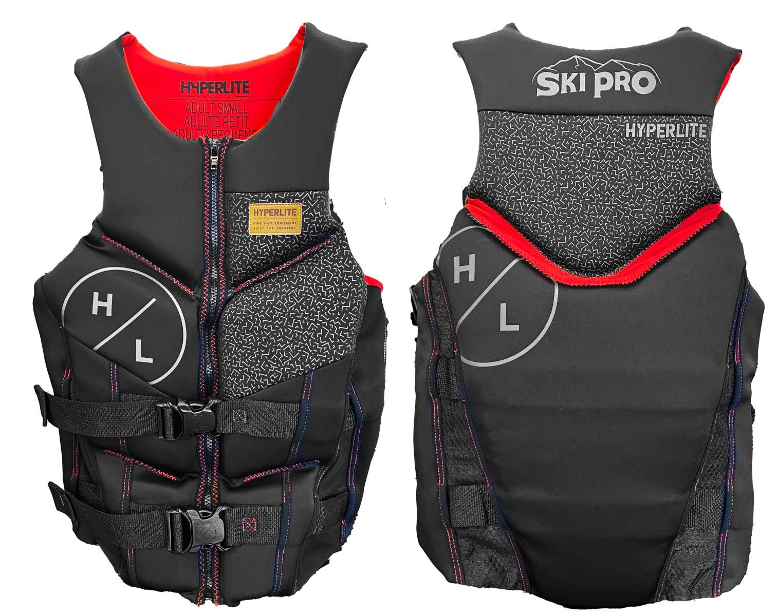 Hyperlite Domain CGA Vest 2022 - Black vest with white geometric pattern and red stitching on straps.
