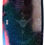 Hyperlite Eden Wakeboard With Jinx Bindings Smu 2022 - A black wakeboard with a red and white logo on the top left corner, featuring a subtle pattern of small white dots.
