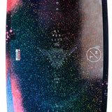 Hyperlite Eden Wakeboard With Jinx Bindings Smu 2022 - A black wakeboard with a red and white logo on the top left corner, featuring a subtle pattern of small white dots.
