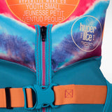 Hyperlite Girls Indy CGA Vest 2022 - A blue, purple and pink girls' life vest with a zipper down the front.
