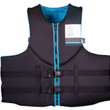 Hyperlite Men's Indy Big & Tall CGA Vest 2020 - A black life vest with blue trim and a zipper down the front.