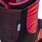 Jinx - Women's wakeboard bindings with black straps and buckles, featuring a pink logo on the top strap.