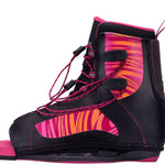 Jinx - Women's wakeboard bindings with black straps, silver buckles and a pink logo on the side.