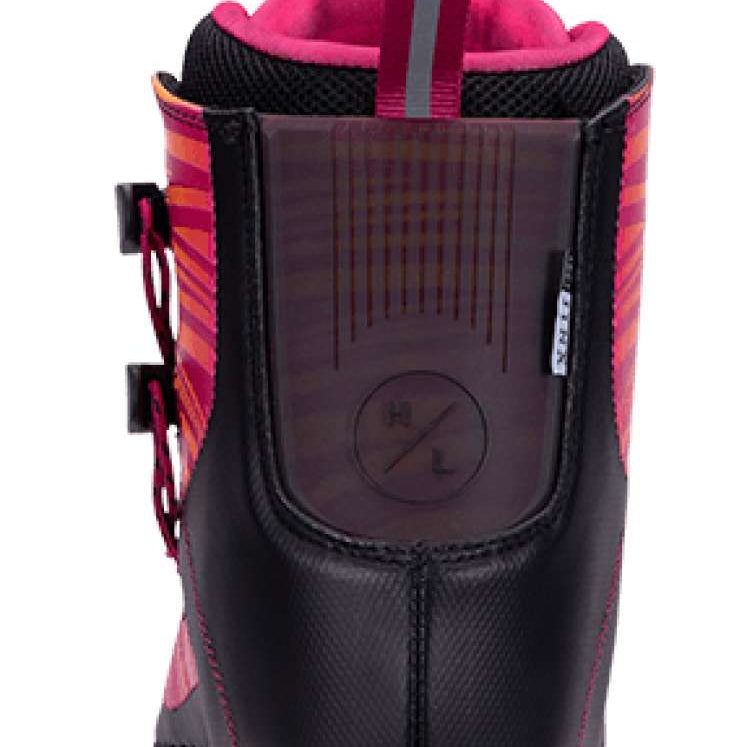 Jinx - Women's wakeboard bindings are shown from the back, with a black strap and silver buckle.