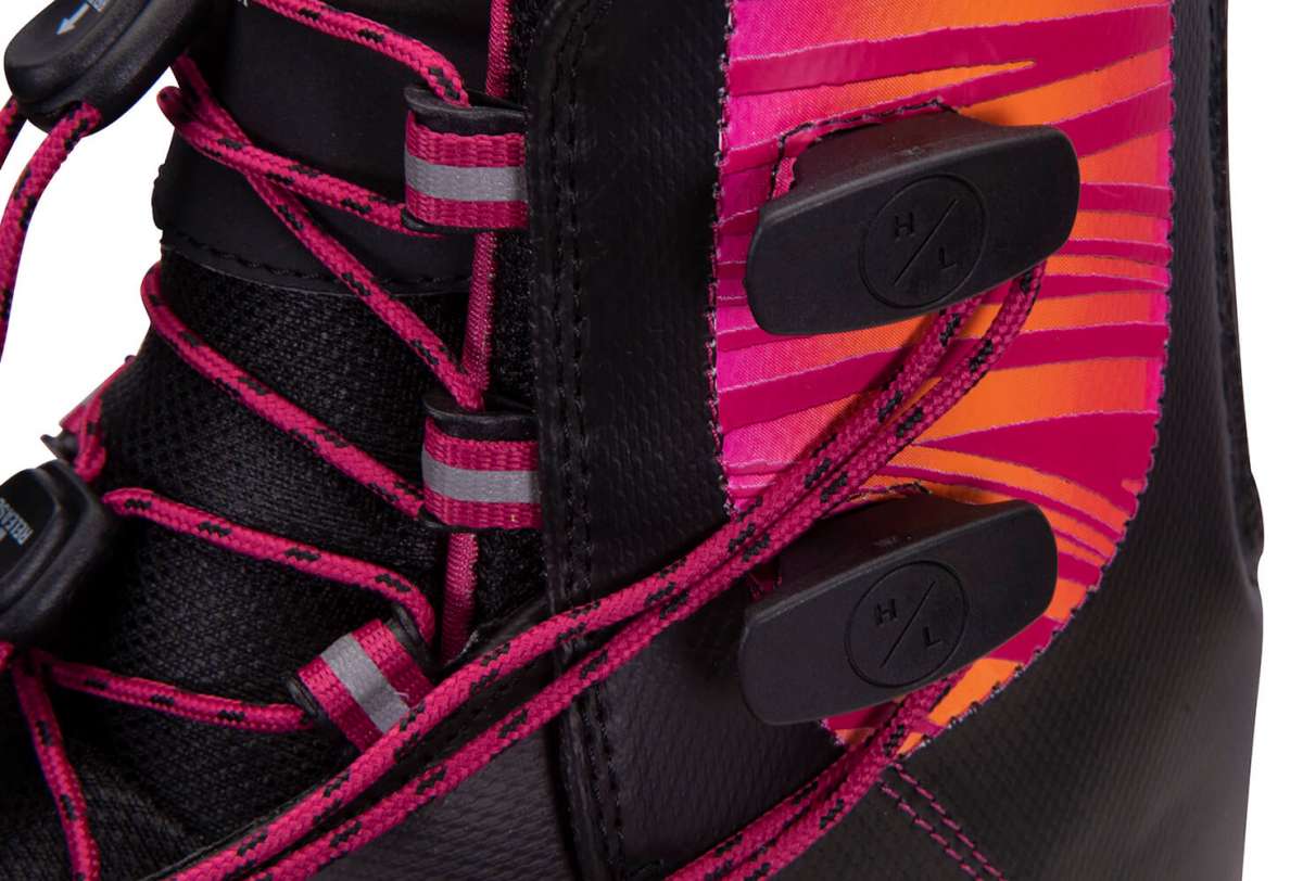 Jinx - Women's wakeboard bindings with black straps and buckles.