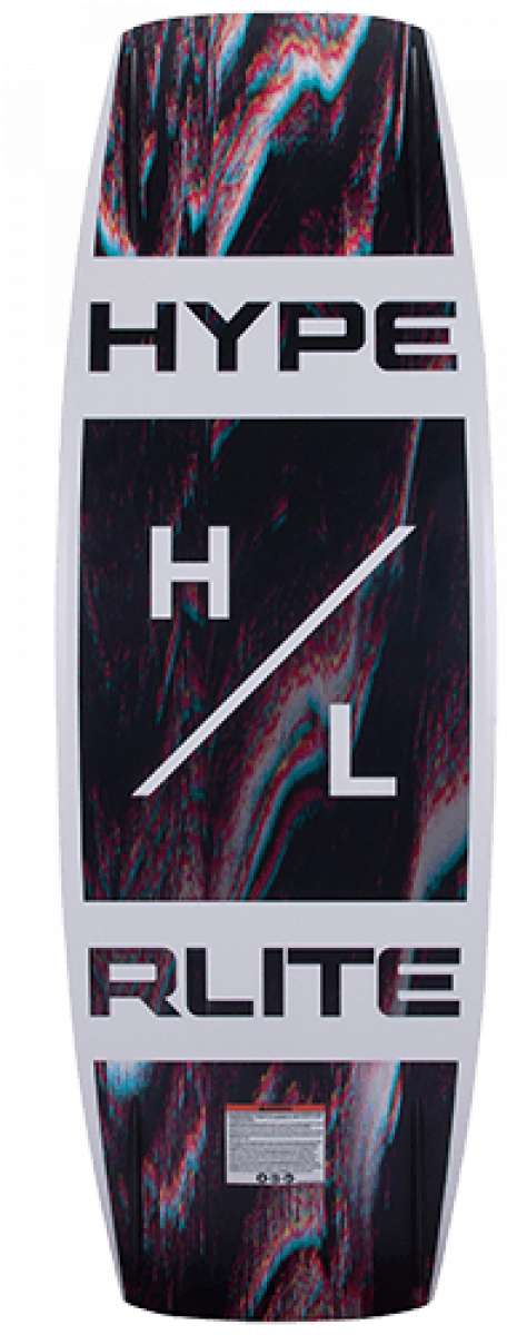 Hyperlite - Josh Twelker Cryptic Wakeboard 2022 is a black wakeboard with a red and blue marbled pattern on top of it.