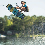 Hyperlite Women's Cadence Wakeboard 2022 - A blue and yellow wakeboard with a white logo on top.