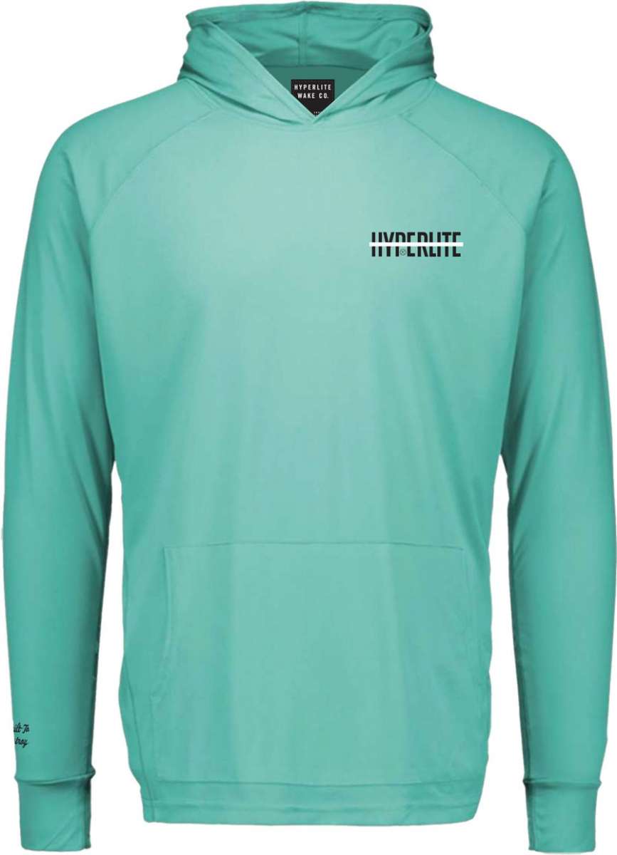 Hyperlite Protector Long Sleeve Hoodie 2022 - A light blue hoodie with a hood and long sleeves, featuring a logo on the chest.