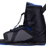 Hyperlite Team OT Wakeboard Bindings 2022 - Black bindings with blue accents and a black strap on the back.