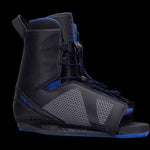 Hyperlite Team OT Wakeboard Bindings 2022 - Black bindings with blue accents and a white logo on top of the left boot.