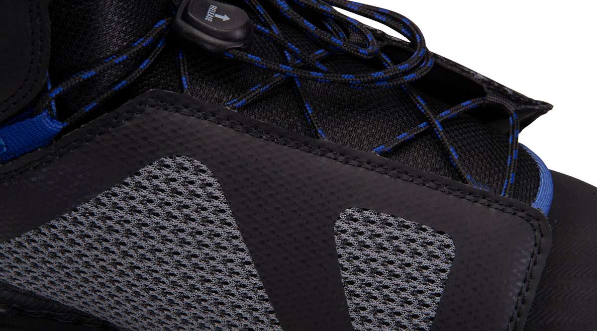 Hyperlite Team OT Wakeboard Bindings 2022 - Black bindings with white accents and a black strap on top.