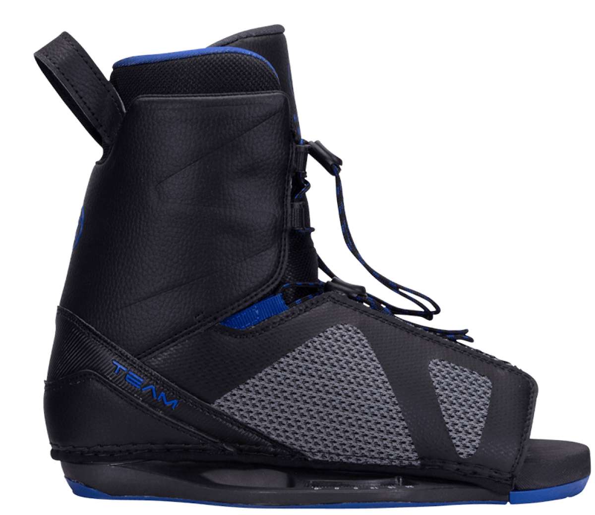 Hyperlite Team OT Wakeboard Bindings 2022 - Black bindings with blue accents and a textured pattern on the straps.