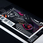 Hyperlite Trever Maur Blueprint Wakeboard 2022 - A black wakeboard with a white and orange logo on top, featuring a blue outline of a man's head.