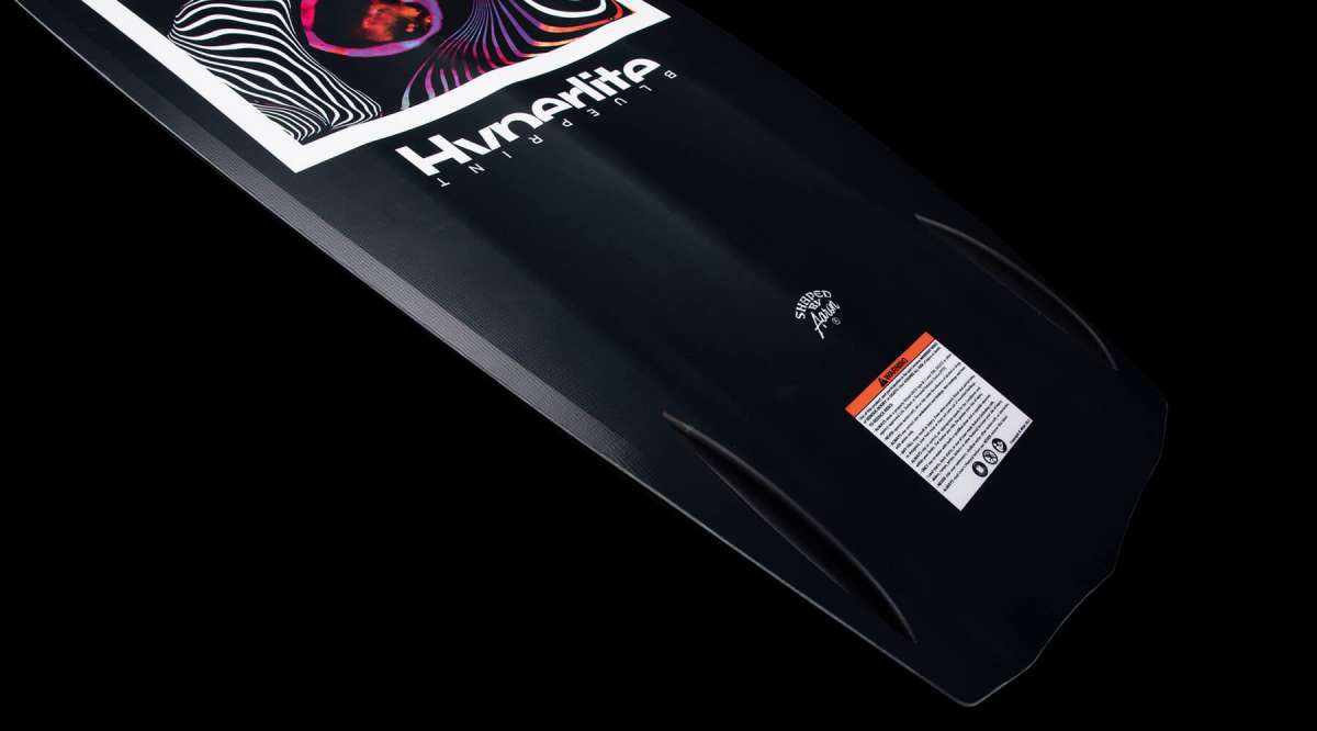 Hyperlite - Trever Maur Blueprint Wakeboard 2022 is shown in a dark blue color with a white and red logo on top.