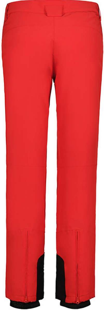 Icepeak Ladies Freyung Stretch Pant 2022-2023 - A pair of red ski pants with a black stripe on the side and a zippered pocket at the back.