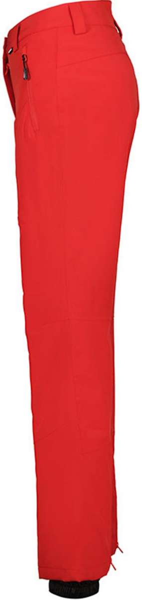 Icepeak Ladies Freyung Stretch Pant 2022-2023 - A pair of red snow pants with a zippered pocket on the left side, featuring a stretch material and a black elastic waistband at the bottom.