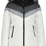 Icepeak Ladies Electra Insulated Jacket 2022-2023 - A white, grey and black insulated jacket with a fur-lined hood.