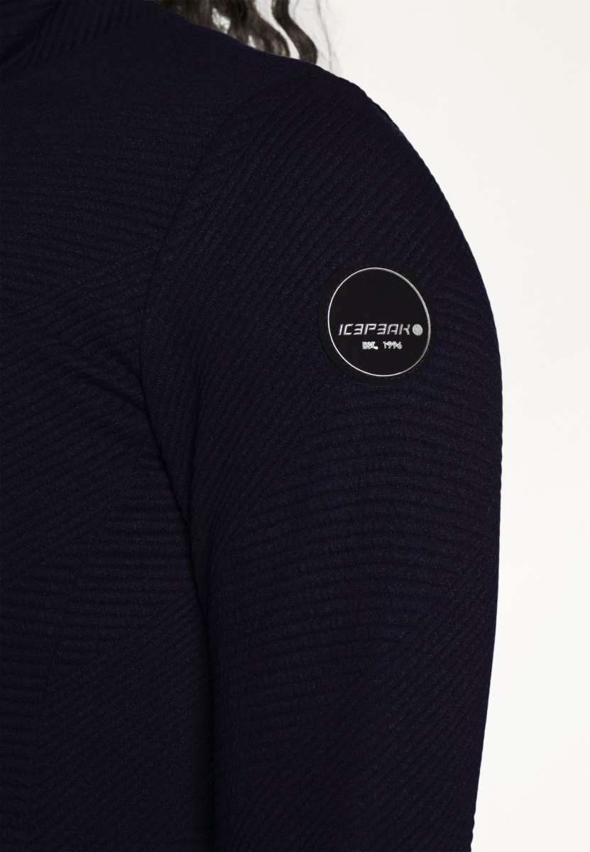 Icepeak Ladies Evansdale 1/4 Zip Top 2022-2023 - A black zip-up top with a high collar and diagonal ribbed pattern on the front.