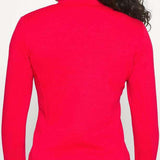 Icepeak Ladies Evansdale 1/4 Zip Top 2022-2023 - A red zip-up top with a high collar and zipper at the front, worn by a woman with long dark hair.