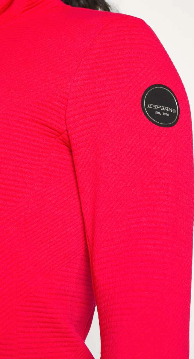 Icepeak Ladies Evansdale 1/4 Zip Top 2022-2023 - A bright pink zip-up top with a high collar and diagonal ribbed pattern on the chest area.