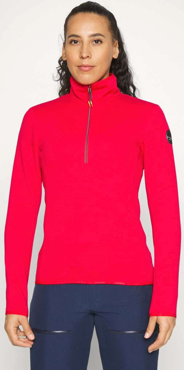 Icepeak Ladies Evansdale 1/4 Zip Top - A bright red zip-up top with a high collar and gold zipper pull.