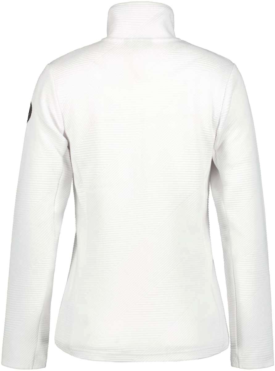 Icepeak Ladies Evansdale 1/4 Zip Top 2022-2023 - A white zip-up top with a high collar and long sleeves, featuring a black zipper on the front.