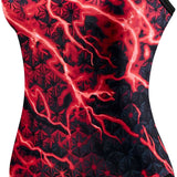 TYR Ladies' Illume Diamond Fit One-Piece Swimsuit - A one-piece swimsuit with a diamond pattern in shades of blue and white, featuring thin straps and a high neckline.