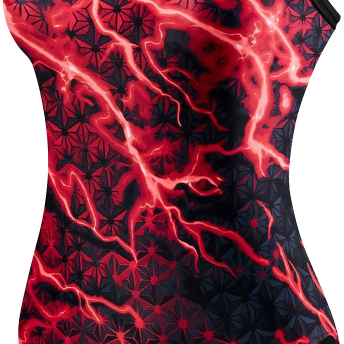 TYR Ladies' Illume Diamond Fit One-Piece Swimsuit - A one-piece swimsuit with a diamond pattern in shades of blue and white, featuring thin straps and a high neckline.