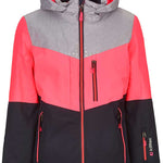 Killtec Junior Girl's Iolana Insulated Jacket 2019-2020 - A pink and grey jacket with a hood, featuring two zippered pockets on the front.
