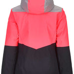 Killtec Junior Girl's Iolana Insulated Jacket 2019-2020 - A pink and grey jacket with a hood, featuring a pattern of diagonal stripes on the front.