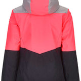 Killtec Junior Girl's Iolana Insulated Jacket 2019-2020 - A pink and grey jacket with a hood, featuring a pattern of diagonal stripes on the front.