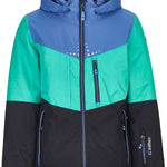 Killtec Junior Girl's Iolana Insulated Jacket 2019-2020 - A green and blue jacket with a hood, featuring white dots on the upper chest area.