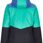 Killtec Junior Girl's Iolana Insulated Jacket 2019-2020 - A navy blue and green jacket with a hood, featuring a zipper closure and two pockets on the front.