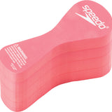 Speedo Juniors' Team Pull Buoy - A red pull buoy with a white logo and text on one side, featuring a circular shape with a hole in the center.