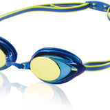 Speedo Jr. Vanquisher 2.0 Mirrored Swim Goggle - A pair of mirrored swim goggles with a sleek, modern design and a strap that wraps around the head.