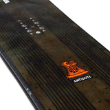 K2 Antidote snowboard 2023 features a black top with red and white graphics.