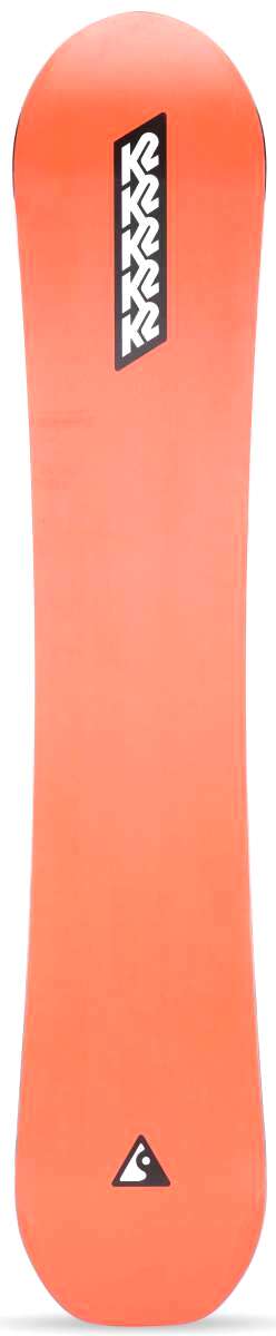 K2 Antidote 2023 snowboard, vibrant orange with black graphics.