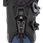K2 BFC 100 ski boots in blue and black feature a rear cuff adjustment and visible hardware.