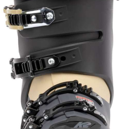 The K2 BFC 90 GW Ski Boot for the 2021-2022 season, featuring a black and white color scheme with gold accents.