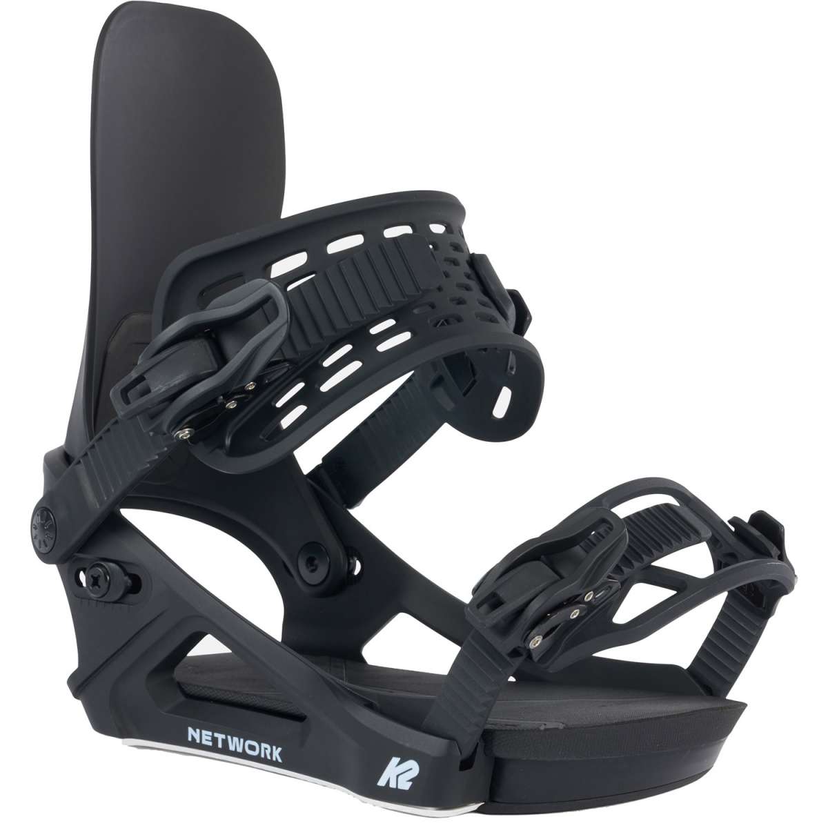 K2 Bond 2024 snowboard bindings feature a black design with red accents.