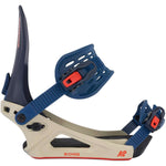 K2 Bond 2024 snowboard bindings feature a white base with blue and red accents.