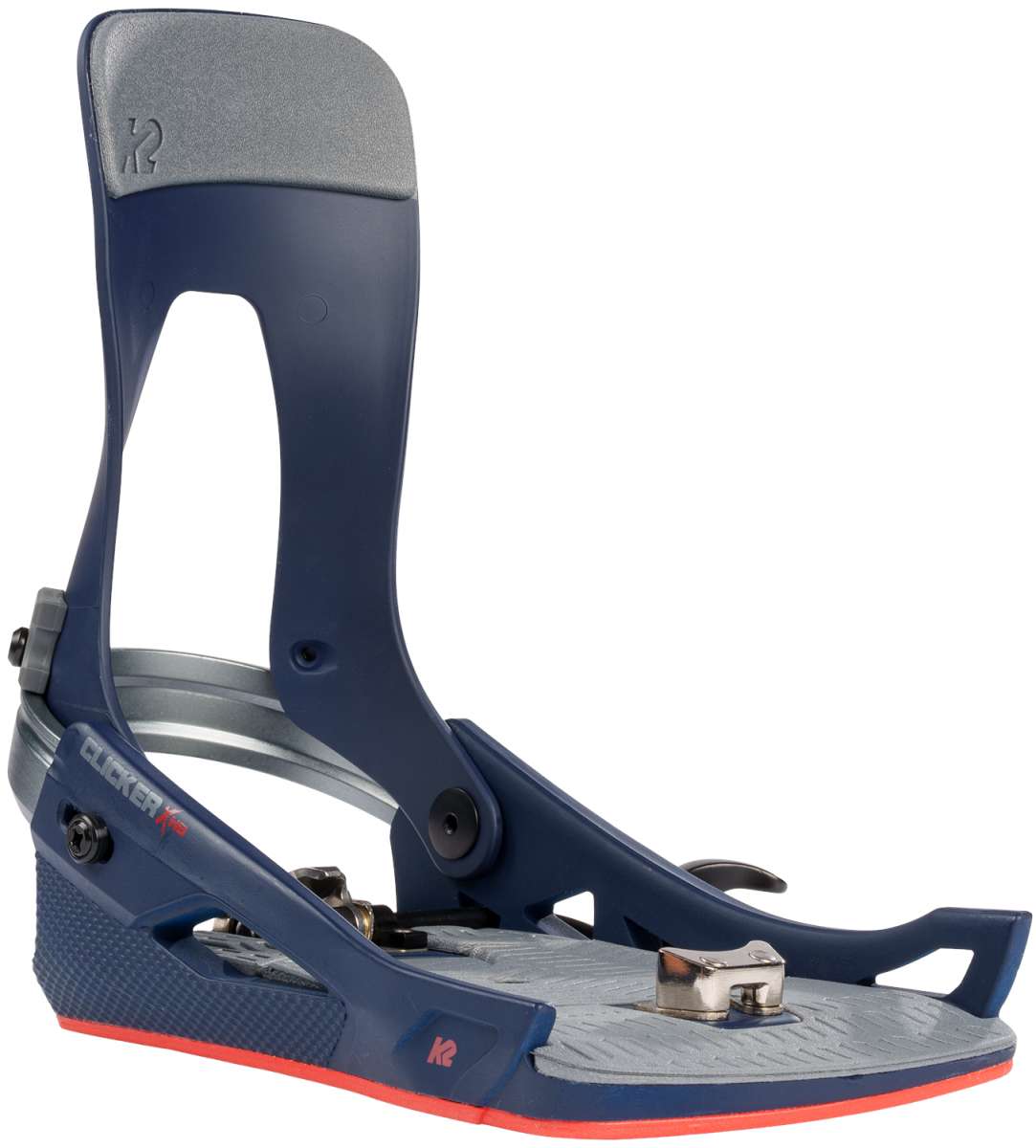K2 Clicker X HB Snowboard Binding - A dark gray snowboard binding with a textured footbed and silver buckles.