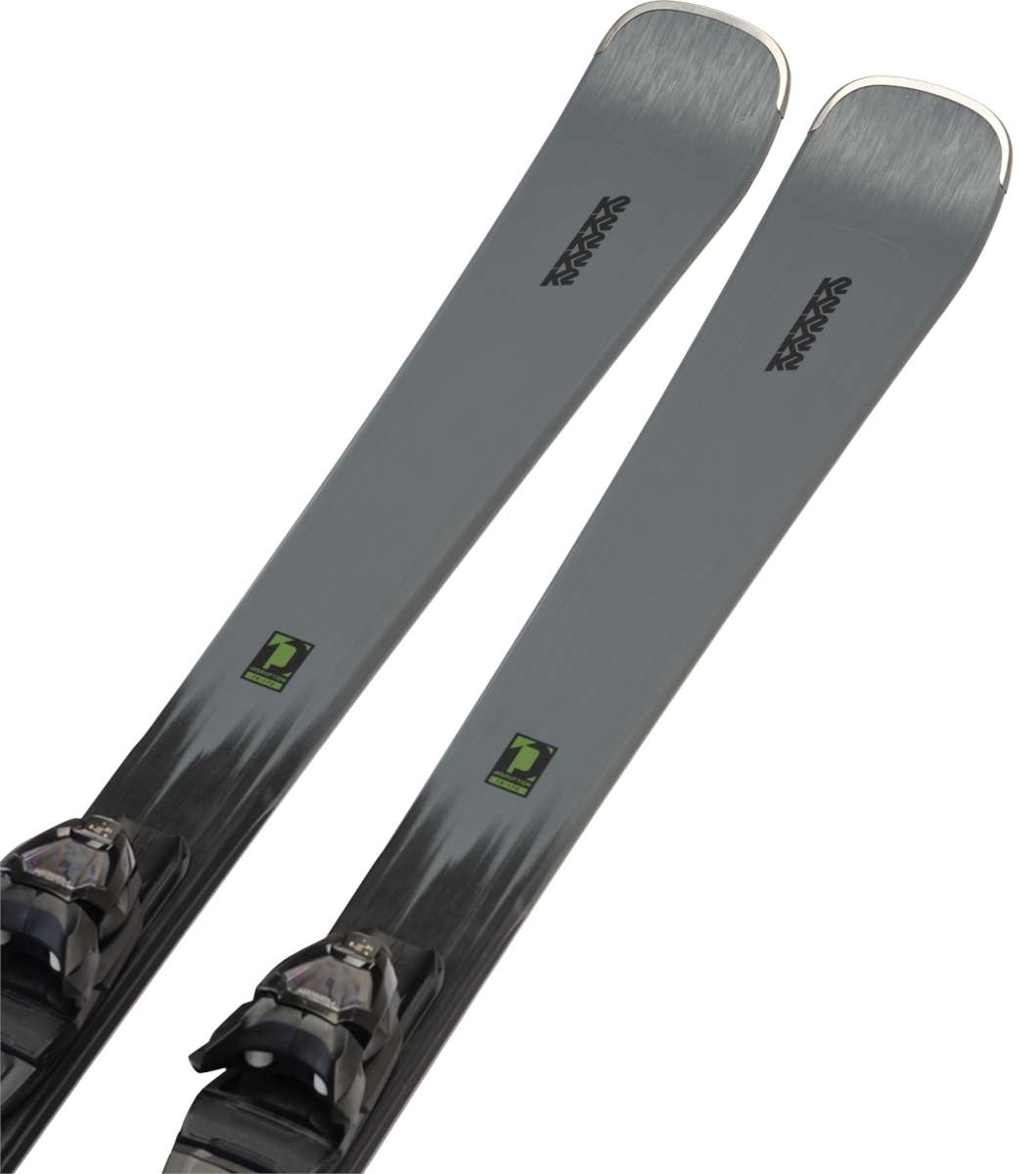 K2 Disruption 76 System skis, 2024 model, feature a black top sheet and M2 10 bindings.