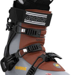 The image shows a pair of K2 Ladies Diverge LT 110 Ski Boots for the 2022-2023 season. The boots are brown and white, with black straps and buckles. They feature a BOA dial closure system for easy adjustment.
